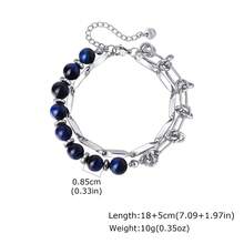 1pc Vintage Stainless Steel Chain Obsidian Bead Spliced Double Layer Silver Bracelet For Men, Jewelry Accessories - Silver - View 14