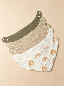5pcs/Set Pure Cotton Baby Bibs, Soft Gauze Triangle Bandana Drool Bibs, Adjustable Snap Button Newborn Bibs - Multicolor - View 4