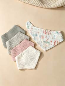 5pcs/Set Pure Cotton Baby Bibs, Soft Gauze Triangle Bandana Drool Bibs, Adjustable Snap Button Newborn Bibs - Multicolor - View 5