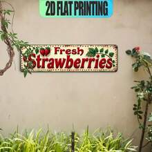 2D Flat, 1pc Vintage "Fresh Strawberry Logo" Metal Wall Decor Sign - Rustic Distressed Sign With Weathered Garden Casual Text. Wall-Mounted, Suitable For Home, Office, Cafe, Outdoor (Random Style) - A - View 4