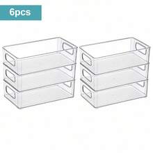 Transparent PET Stackable Fridge Storage Boxes Set Of 6, Reusable Food Storage Containers For Kitchen & Household Use - 6pcs - View 4