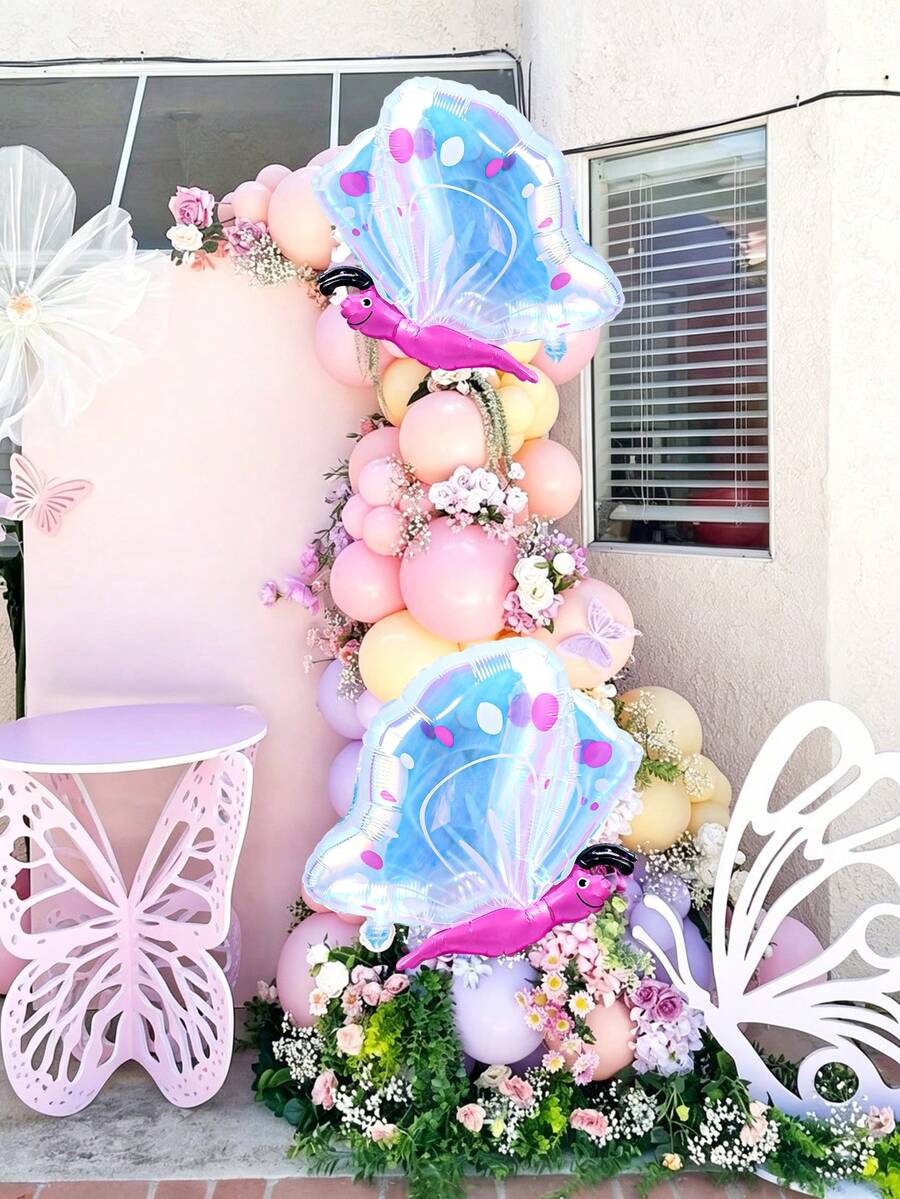 1/2pcs Colorful Butterfly Aluminum Foil Balloons, Suitable For Birthday Party, Anniversary, Wedding, Baby Shower, Garden Yard Events And Home Decor - Multicolor - View 1