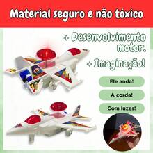 Brinquedo Infantil Avião A Corda Movimenta E Anda Com Luzes - Multicolorido - Visão 8
