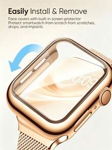 Magnetiskt band och boett i rostfritt stål för Apple Watch 40/41/42/44/45/46 mm, flätad metallrem och skärmskydd för kvinnor och män - Rosa Guld - Visa 3