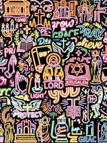 50pcs/Pack Funny Neon Colorful Jesus Bible Stickers, Decorative Decals For Laptop Guitar Luggage Notebook Phone Stationery Sticker - Multicolor - View 2