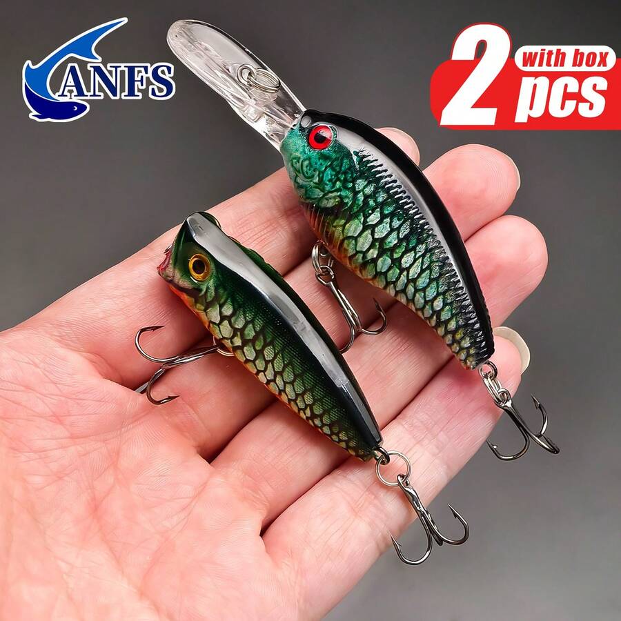 ANFS 2pcs Fishing Lure, Realistic Design Artificial Baits With Vibrant Patterns For Freshwater Saltwater Fishing