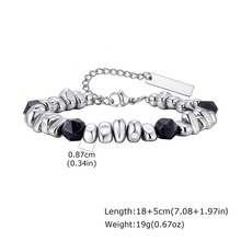 1pc Vintage Stainless Steel Chain Obsidian Bead Spliced Double Layer Silver Bracelet For Men, Jewelry Accessories - Silver - View 11