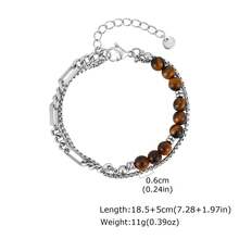1pc Vintage Stainless Steel Chain Obsidian Bead Spliced Double Layer Silver Bracelet For Men, Jewelry Accessories - Silver - View 13