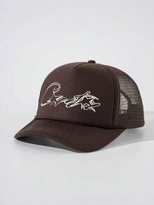 1pc Star Graffiti Embroidered Foam Front Mesh Back Trucker Hat, Dual-Tone Breathable Summer Dad Cap - A - View 12