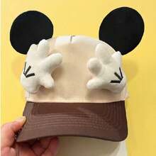 1pc Disney Beige & Brown Colorblock Baseball Cap, 3D Ears, Hand, Cotton Canvas, Adjustable Sun Protection Duck Bill Hat, Suitable For Theme Park Daily Wear, Women's Gift - Multicolor - View 6