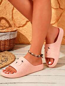 All-Over Print Cartoon Bear Non-Slip Slippers For Men And Women, Skin-Friendly Soft EVA Material, Odorless, Durable Sole, Thick Platform Height-Increasing Slides For Home, Hotel, Bathroom And Guest - Pink - View 4