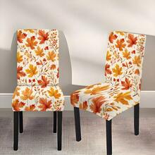 1PC/2PCS/4PCS/6PCS/30PCS Autumn Watercolor Maple Leaf & Berry Elastic Chair Cover, Red Maple Leaf & Red Berry Print Removable Washable Full Chair Slipcover, Universal Washable Seat Protector, Thanksgiving Autumn Home Dining Room Decor - Multicolor - View 12