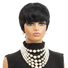 Short Pixie Cut Wig For Women Virgin Human Hair Full Machine Made Short Wigs With Bangs For Daily Wear Pixie Cut Straight Style Perfect For Women Natural Color - Natural Black - View 6