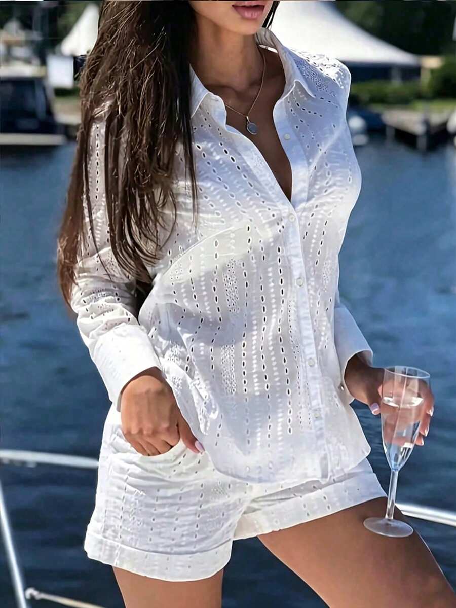 YI XUAN 女款套裝：優雅條紋圓領短袖T恤搭配波希米亞風亞麻長褲，休閒白色穿搭