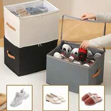 2pcs Closet Shoe Storage Set, Includes 1 Large Shoe Storage Box With Clear Lid And Reinforced Handle, 1 Foldable Storage Box For Boots, High Heels, Sneakers, Flats, Perfect Home Organization Solution - View 5