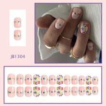 24pcs Cute Square Wearable Nails, Colorful Short Floral Design Acrylic French Fake Nails, Women's Coffin Nails - Multicolor - View 3