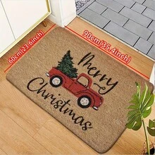 Rustic Christmas Door Mat, Carpet, Holiday Entrance Decor, Hand Washable Polyester, Multiple Sizes Available, Rectangular, Washable, Moisture-Resistant, Suitable For Home, Bedroom, Entrance - A - View 1