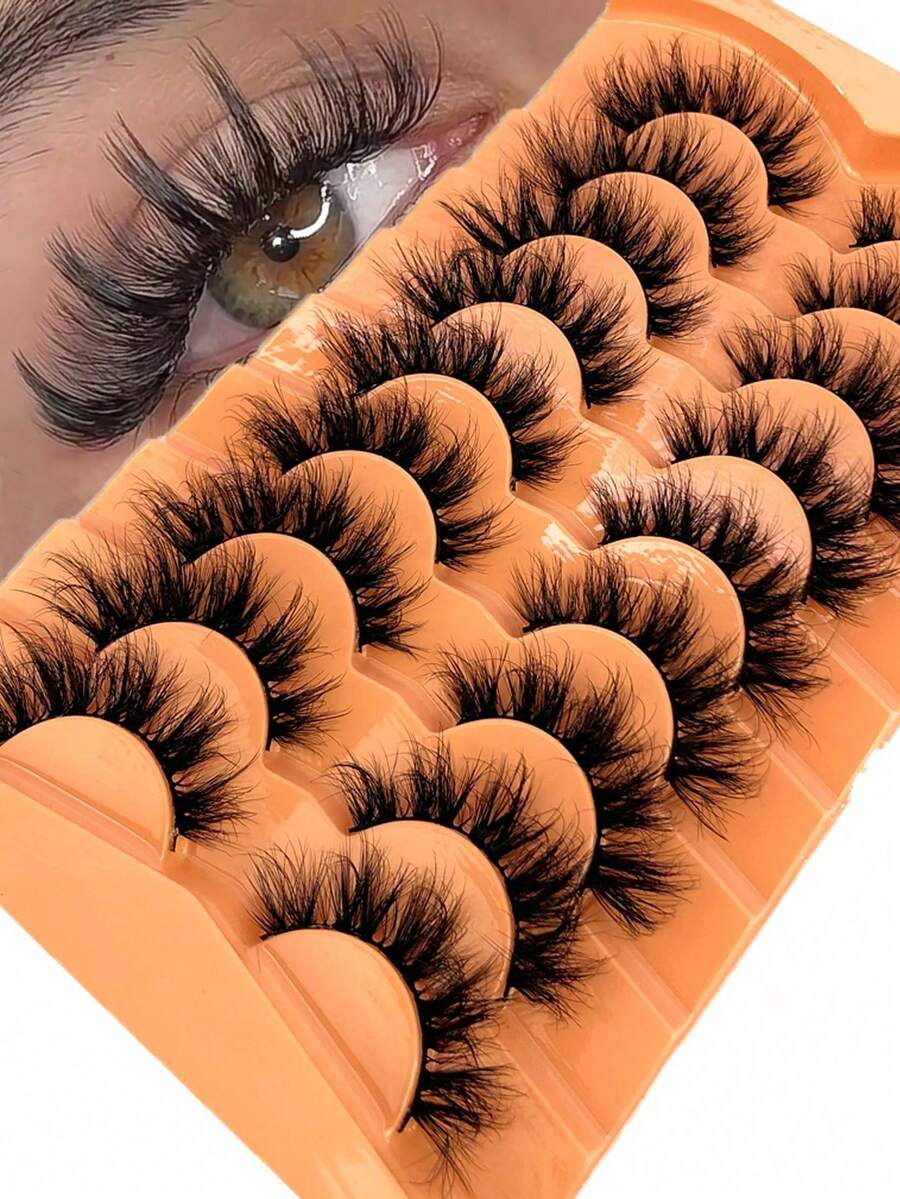 9 Pairs 3D Faux Mink Strip Lashes Black Band Natural Thick Reusable Daily Makeup False Eyelashes - Black - View 1