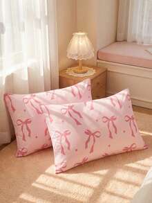 1pc Lightweight Breathable Pillowcase, Cartoon Pattern Soft Pillowcase, Pink Bow Pattern, Envelope Closure, Wrinkle-Resistant, Gentle On Hair And Skin, Improves Sleep, No Filling, Bedding, Soft And Breathable, Bedroom Decor, Room Decor - Multicolor - View 8