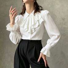 Women's Autumn Commute Elegant Vintage Court Style Gothic Multi-Layer Ruffle Waist-Cinching Blouse, Halloween, Streetwear, Party - White - View 4