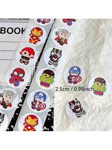 500pcs/Set Q-Version Avengers Round Stickers, Mini Cartoon Superhero Label Stickers, Giant Thor Decorative Seal Stickers, Suitable For Gift Packaging, Envelope Sealing, Classroom Rewards - Multicolor - View 5