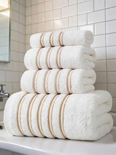 Luxury Bath Towel Set 4 Pcs, 100% Cotton Bath Towels, Hand Towels, & Washcloths Soft Absorbent Quick Dry, Plush Fluffy, Breathable Hotel Quality For Daily Use-White