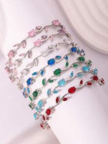Brazalete de plata con flores y enredaderas de cristal - Joyería fresca adecuada para uso diario/casual de mujeres - Multicolor - Ver 2