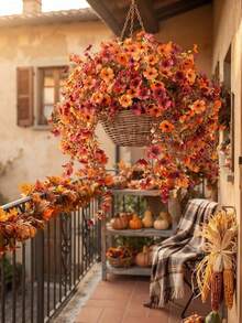 6/3/1pc-Artificial Autumn Flowers, Orange Brown Faux Chrysanthemum Daisy Plants, Suitable For Outdoor Decoration, Faux Silk Daisy Flower Plants, Realistic UV-Resistant Fake Autumn Flower Bunches, Realistic Non-Fading Hanging Autumn Decoration, Suitable For Outdoor Garden, Porch, Balcony, Patio, Windowsill, Indoor Home, Thanksgiving And Harvest Party - Multicolor - View 9