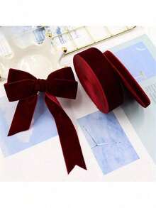 1pc 5 Yards Luxurious Burgundy Velvet Ribbon - Soft, Single-Sided, And Durable For Gift Wrapping, DIY Jewelry Making, Christmas Tree Decoration, Wedding Scene Arrangement, And Home Decor - Perfect For Crafting And Decorating, - Red - View 3