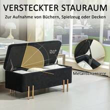 Banco tipo sofá, banco tapizado con almacenamiento, banco con cajón, tela, metal, madera de caucho, espuma, verde, 100 x 40 x 42 cm On-Site - Negro + Madera - Ver 4