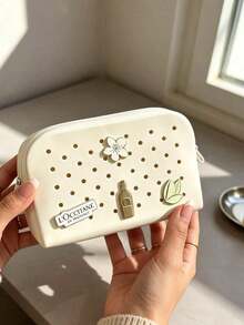 L'Occitane Hollow Polka Dot Applique Faux Leather Makeup Bag, Waterproof Portable Travel Cosmetic Organizer, Suitable For Daily Use, Vacation, Birthday And Holiday Gift, LOCCITANE-GIFT-20 - White - View 8