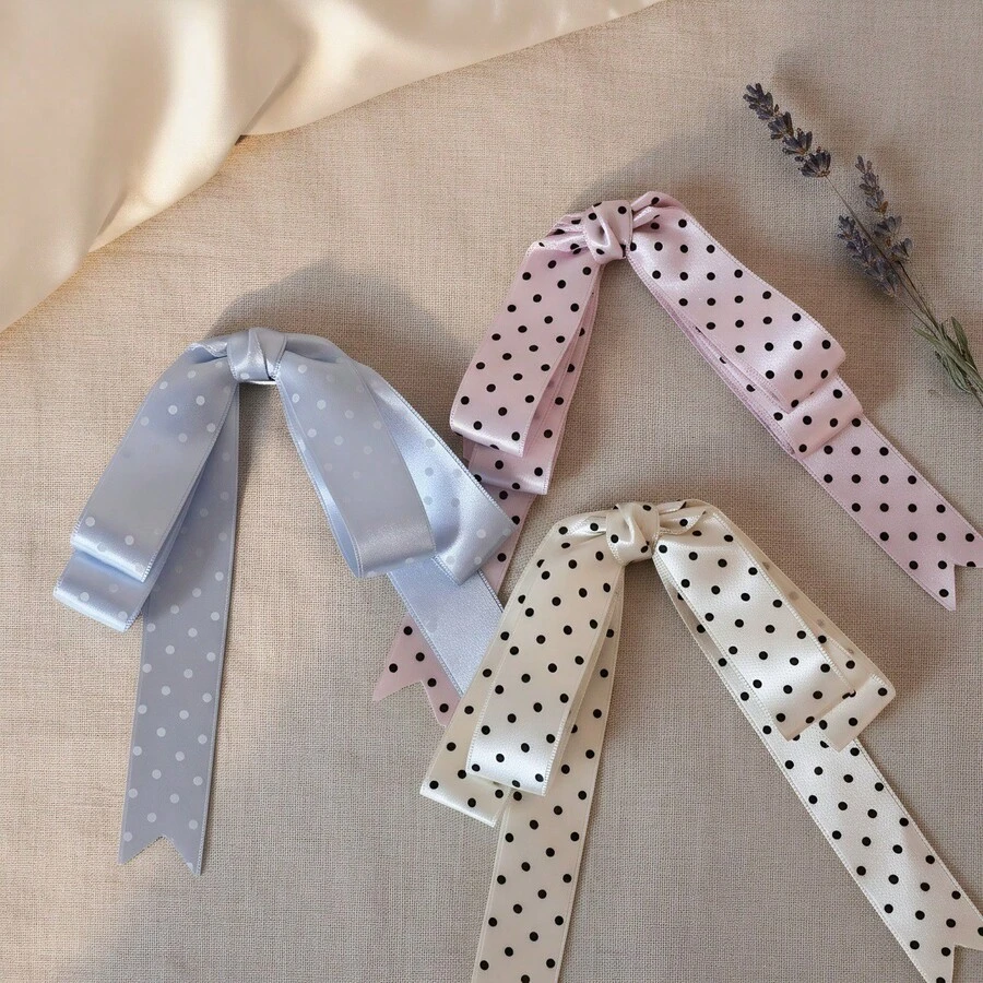 1/3pcs Polka Dot Print Double Layer Bow Ribbon Hair Clips, Women's Hair Accessories - Multicolor - View 1
