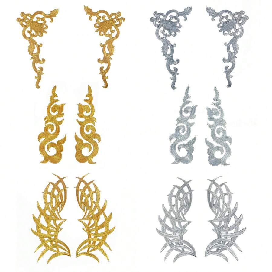 New Arrival Gold & Silver Floral Collar Applique – Garment Trim & Embroidery Motif Patch - Multicolor - View 1