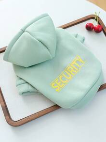 PETCIRCLE 1PC Pet Clothes Small Dog Puppy Cute Pet Windproof Cold-Proof Hooded Simple Solid Color Letter Print Sweatshirt Series Yellow SECURITY + Solid Color Sweatshirt - Bean Green - Multicolor - View 12