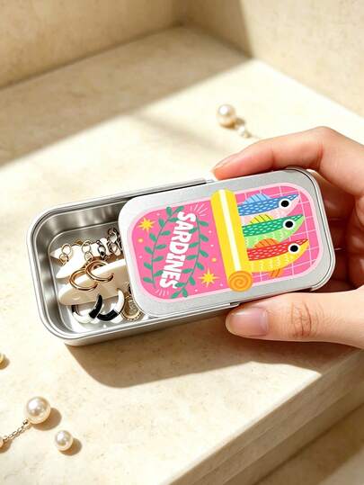 Vintage Sardine Mini Jewelry Storage Box With Fish Bone Divider, Sliding Lid Push-Pull Sealed Portable Jewelry Box, Compartment Storage For Earrings, Rings, Necklaces, Suitable For Commuting, Short Trips, Dorm Desk, Vanity Organization, Perfect For Delicate Girls, Sisters, Students, Jewelry Lovers, Qixi Festival, Back To School Season, Birthday, Best Friend Gifts, Portable Earring Box, Mini Jewelry Organizer, Portable Ring Storage Box, Cartoon Fish Bone Jewelry Box, Travel Small Jewelry Storage Box