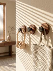 1/4/8Pcs Dual Color Round Wood Wall Hanging Hooks, No Drill Strong Adhesive Decorative Knob Hooks, Nordic Style Home Organizer Hooks For Bathroom Closet Entryway Use - Multicolor - View 9