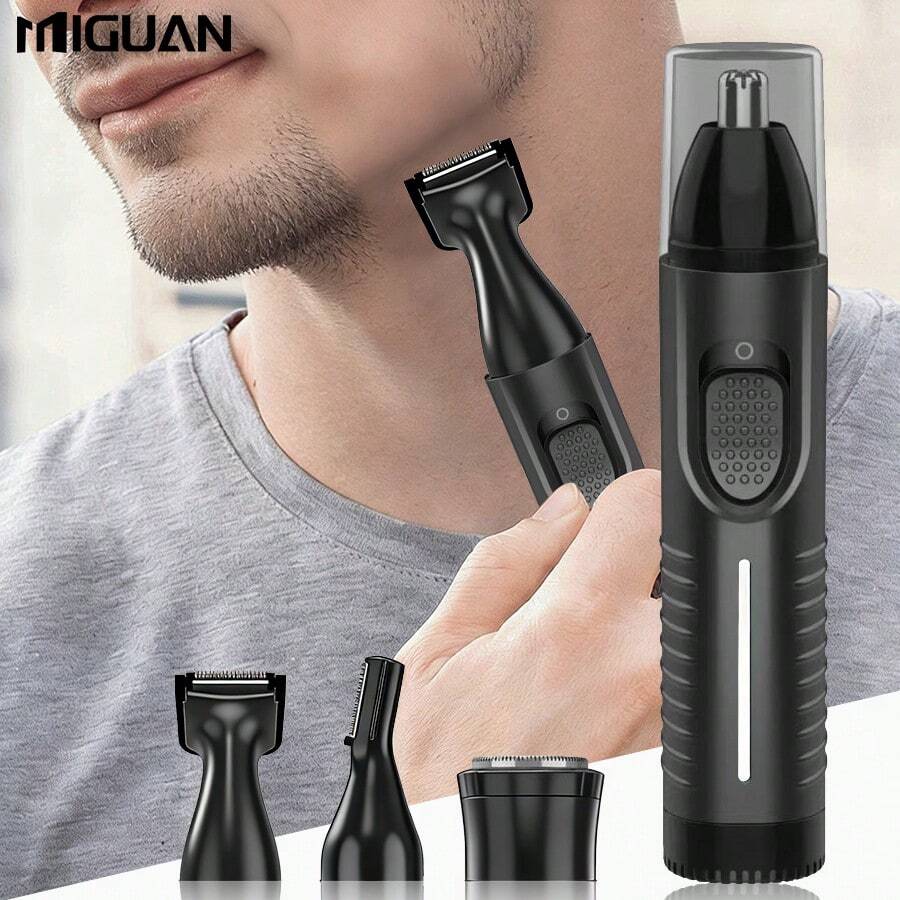 Miguan 4-In-1 Multifunctional Electric Shaving Kit: USB Rechargeable Nose Hair Trimmer, Beard Trimmer, Eyebrow Trimmer And Sideburn Trimmer, For Men's Grooming, 500mAh Battery Capacity