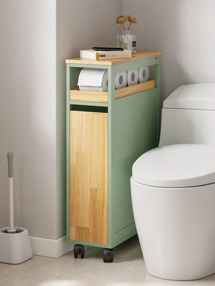 SoBuy | Rolling Storage Cart With Drawers | Slim Utility Trolley On Wheels For Kitchen Bathroom Small Spaces | 50*20*79 Cm | Load Capacity 22 Kg - Green - View 1