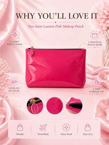 YSL Glossy Pink Makeup Bag, Patent Leather, Eye-Catching, Spacious, Perfect For Daily Storage And Travel - Pink - View 5