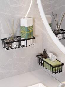 Scaffale da parete per spezie e prodotti da cucina con installazione senza foratura. Adatto per organizzare utensili da cucina, articoli da bagno, barattoli di spezie, prodotti per la cura della pelle e altro; può essere appeso in cucina, bagno, dietro le porte o nell'ingresso. - nero - Visualizzare 10