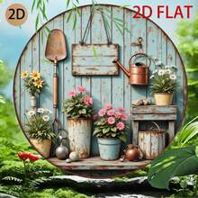 2D Flat - Vintage Metal Design Round Floral Garden Artwork, Perfect For Rustic Style Wall Decor, Ideal For Enhancing Home, Yard, Dining Space Or Cafe Atmosphere (Random Hole Placement) - A - View 3