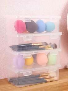 1pc Rectangular PP Plastic Box, Can Be Used To Store Nail Art Tools, Nail Sanding Strips, Nail Brushes, Light Therapy Pens, Sponge Wipes, Etc., Also Can Be Used As A Portable Transparent Long Storage Box, Rectangular Jewelry Storage Box Or Nail Accessory Storage Box, Stackable - Clear - View 6