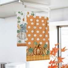 2/4/48pcs Autumn Series Orange Background Polka Dot Multicolor Pumpkin Pattern Printed Kitchen Towels - Super Soft, Highly Absorbent Polyester Tableware And Hand Towels, Perfect For Holiday Decor, Kitchen Decor, Party Decor - Multicolor - View 5
