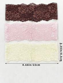 3pcs Women's European & American Style Solid Color Embroidered Lace Elegant Fashion Breathable Comfortable Lightweight Decorative Headbands, Suitable For Daily Commute, Outfit Matching, Shopping, Travel, Photography, Exquisite Gift For Best Friends - Rice Flour Brown Three-piece Set - View 6