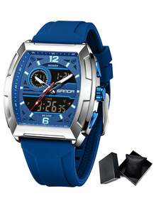 SANDA. SANDA Men's Barrel-Shaped Large Dial Waterproof Electronic Watch, Multi-Function Countdown Digital Wristwatch For Teenagers - one-size - View 18