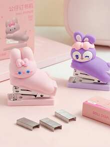 Mini Stapler With 400pcs 24/6 Staples Set, Cartoon Capybara Bear Rabbit Duck Portable Stapler For Office Binding, School Supplies, First Day Of School - one-size - View 6