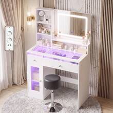 Devoko tocador con espejo LED, iluminación RGB y modo música, tocador con superficie de cristal, cajones, estante abierto, regleta de enchufes, USB/Tipo C y función de temporizador, blanco - Ver 1