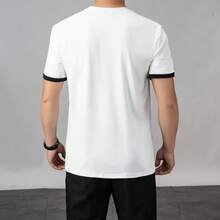 Men's Summer Contrast Cuff Crew Neck T-Shirt, Loose Casual Style Suitable For Daily Wear - White - View 2