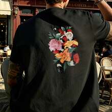 Floral Print T-Shirt 180 G/M² Cotton Crew Neck Breathable Regular Fit For Summer Festivals - Black - View 5