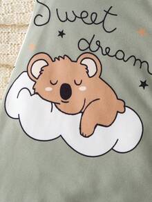 Cute Cartoon Koala Print Baby Boy Footed Jumpsuit + Hat + Bib + Gloves - Green - View 6